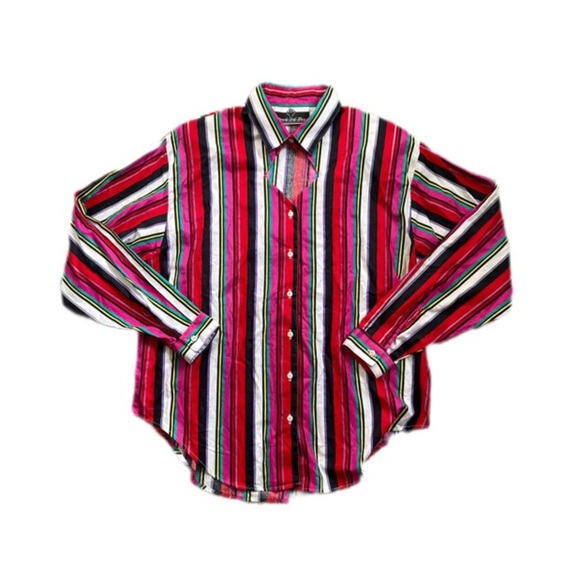 Ranch And Town VTG Long Sleeve Collared Multicolor Striped Button Down Women’s L - Picture 1 of 8